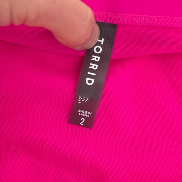 Torrid NEW 2X High-Rise Lattice-Side Swim Bottom in Pink Glo Bright Neon - Picture 7 of 9